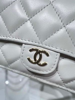 Chanel AP3226 Phone Holder with Chain Lambskin & Gold-Tone Metal White - Default Title - View 5
