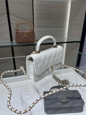Chanel AP3226 Phone Holder with Chain Lambskin & Gold-Tone Metal White - Default Title - View 6