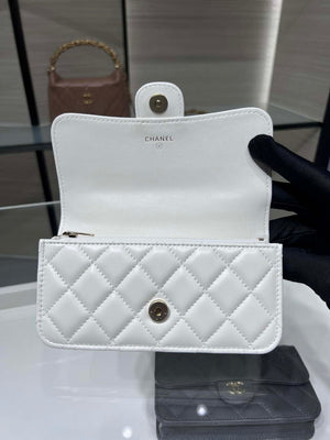 Chanel AP3226 Phone Holder with Chain Lambskin & Gold-Tone Metal White - Default Title - View 7
