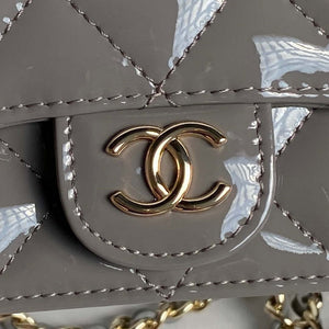 Chanel AP3226 Phone Holder with Chain Patent Calfskin & Gold-Tone Metal Gray - Default Title - View 3