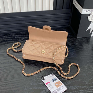 Chanel AP3226 Phone Holder with Chain Patent Calfskin & Gold-Tone Metal Apricot - Default Title - View 6