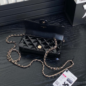 Chanel AP3226 Phone Holder with Chain Patent Calfskin & Gold-Tone Metal Black - Default Title - View 7