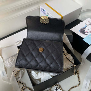 Chanel AP3237 Clutch with chain Grained Shiny Calfskin Gold With Handle Bag Black - Default Title - View 9