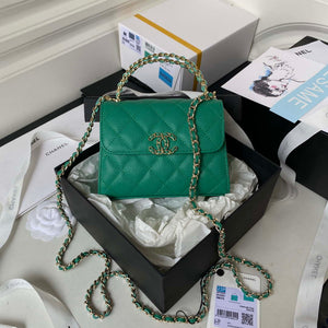 Chanel AP3237 Clutch with chain Grained Shiny Calfskin Gold With Handle Bag Green - Default Title - View 1