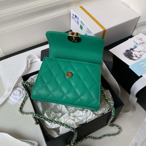 Chanel AP3237 Clutch with chain Grained Shiny Calfskin Gold With Handle Bag Green - Default Title - View 9