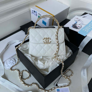 Chanel AP3237 Clutch with chain Grained Shiny Calfskin Gold With Handle Bag White - Default Title - View 1