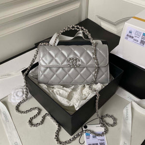 Chanel AP3238 Flap Chain Bag Gray Lambskin Gold With Handle Bag - Default Title - View 1