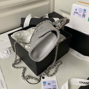 Chanel AP3238 Flap Chain Bag Gray Lambskin Gold With Handle Bag - Default Title - View 4