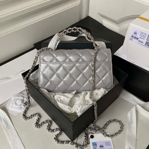 Chanel AP3238 Flap Chain Bag Gray Lambskin Gold With Handle Bag - Default Title - View 6