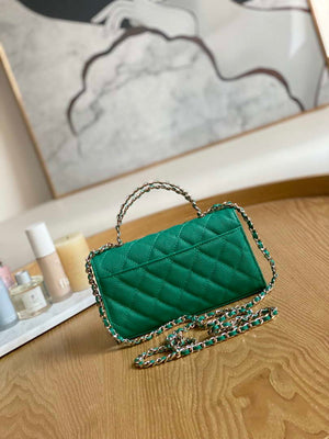Chanel AP3238 Flap Chain Bag With Handle Green Calfskin Gold - Default Title - View 2
