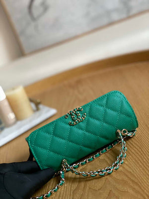 Chanel AP3238 Flap Chain Bag With Handle Green Calfskin Gold - Default Title - View 4