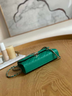 Chanel AP3238 Flap Chain Bag With Handle Green Calfskin Gold - Default Title - View 6