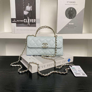 Chanel AP3238 Flap Chain Bag Light Blue Lambskin Gold With Handle Bag - Default Title - View 1