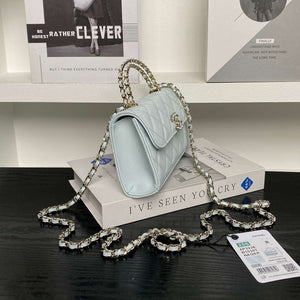 Chanel AP3238 Flap Chain Bag Light Blue Lambskin Gold With Handle Bag - Default Title - View 6