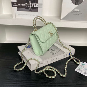 Chanel AP3238 Flap Chain Bag Light Green Lambskin Gold With Handle Bag - Default Title - View 6