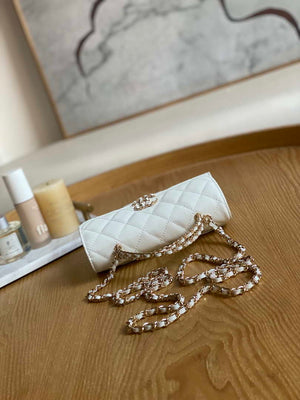 Chanel AP3238 Flap Chain Bag With Handle White Calfskin Gold - Default Title - View 5