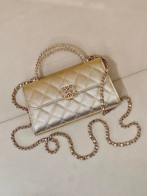 Chanel AP3238 Phone Holder with Chain Grained Shiny Calfskin Gold - Default Title - View 4