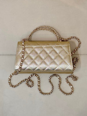 Chanel AP3238 Phone Holder with Chain Grained Shiny Calfskin Gold - Default Title - View 7