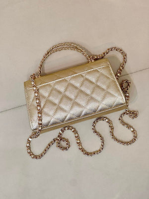 Chanel AP3238 Phone Holder with Chain Grained Shiny Calfskin Gold - Default Title - View 8