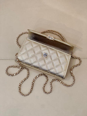 Chanel AP3238 Phone Holder with Chain Grained Shiny Calfskin Gold - Default Title - View 9