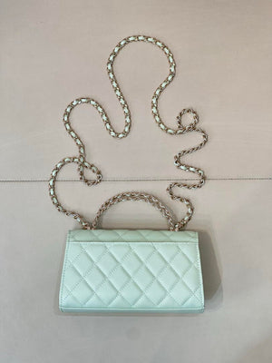 Chanel AP3238 Phone Holder with Chain Grained Shiny Calfskin Light Green - Default Title - View 8
