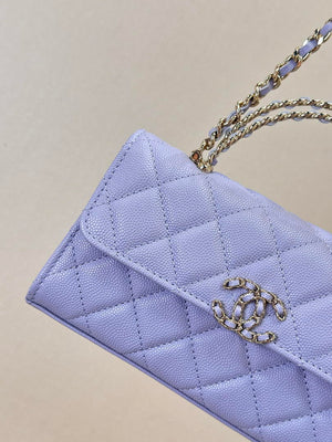 Chanel AP3238 Phone Holder with Chain Grained Shiny Calfskin Purple - Default Title - View 2