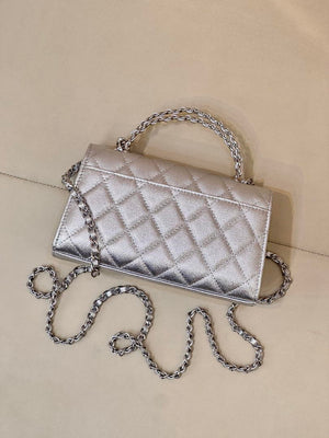 Chanel AP3238 Phone Holder with Chain Grained Shiny Calfskin Silver - Default Title - View 15