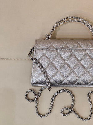 Chanel AP3238 Phone Holder with Chain Grained Shiny Calfskin Silver - Default Title - View 16
