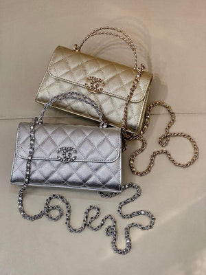 Chanel AP3238 Phone Holder with Chain Grained Shiny Calfskin Silver - Default Title - View 18