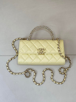 Chanel AP3238 Phone Holder with Chain Grained Shiny Calfskin Yellow - Default Title - View 3