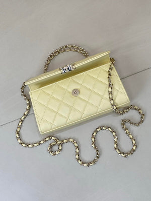 Chanel AP3238 Phone Holder with Chain Grained Shiny Calfskin Yellow - Default Title - View 7