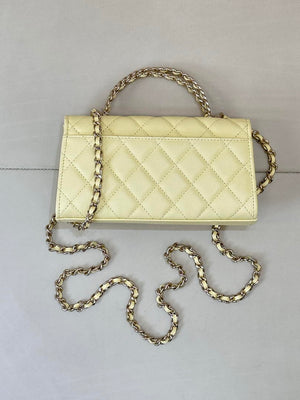 Chanel AP3238 Phone Holder with Chain Grained Shiny Calfskin Yellow - Default Title - View 8