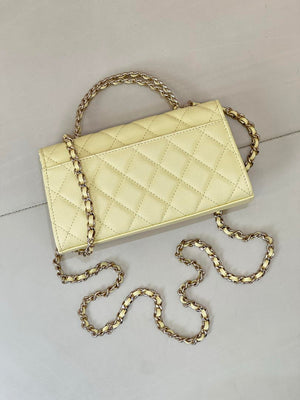 Chanel AP3238 Phone Holder with Chain Grained Shiny Calfskin Yellow - Default Title - View 9