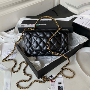 Chanel AP3240 Flap Bag With Top Handle Lambskin & Gold-Tone Metal Black - Default Title - View 2