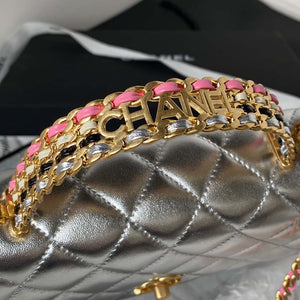 Chanel AP3240 Flap Bag With Top Handle Lambskin & Gold-Tone Metal Silver - Default Title - View 4
