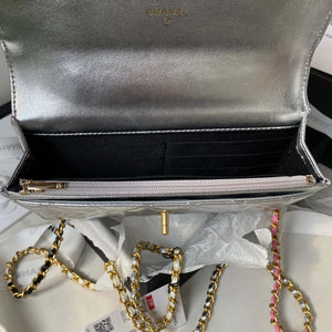 Chanel AP3240 Flap Bag With Top Handle Lambskin & Gold-Tone Metal Silver - Default Title - View 7