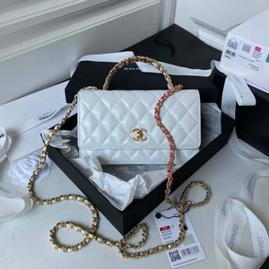 Chanel AP3240 Flap Bag With Top Handle Lambskin & Gold-Tone Metal White - Default Title - View 1