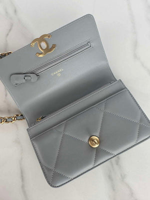 Chanel AP3267 19 Wallet on Chain Woc Shiny Lambskin Gray - Silver - View 16