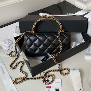Chanel AP3385 Woc Flap Phone Holder With Chain Lambskin Black Gold - Default Title - View 2
