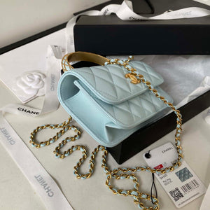 Chanel AP3385 Woc Flap Phone Holder With Chain Lambskin Blue Gold - Default Title - View 5