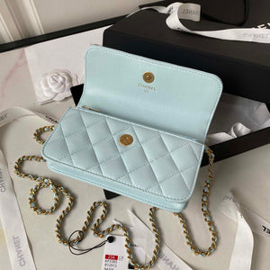 Chanel AP3385 Woc Flap Phone Holder With Chain Lambskin Blue Gold - Default Title - View 7