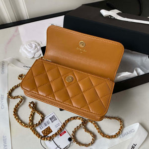 Chanel AP3385 Woc Flap Phone Holder With Chain Lambskin Caramel Gold - Default Title - View 7