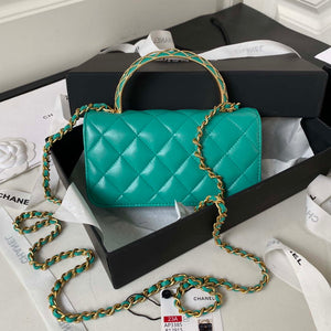 Chanel AP3385 Woc Flap Phone Holder With Chain Lambskin Green Gold - Default Title - View 2