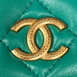 Chanel AP3385 Woc Flap Phone Holder With Chain Lambskin Green Gold - Default Title - View 3