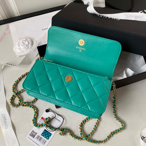 Chanel AP3385 Woc Flap Phone Holder With Chain Lambskin Green Gold - Default Title - View 8