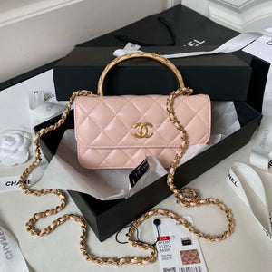 Chanel AP3385 Woc Flap Phone Holder With Chain Lambskin Pink Gold - Default Title - View 1
