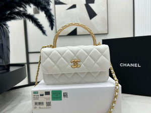 Chanel AP3385 Woc Flap Phone Holder With Chain Lambskin White Gold - Default Title - View 2