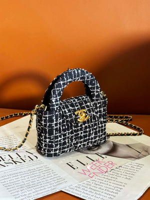 Chanel AP3435 CLUTCH WITH CHAIN Sequin Embroidered Tweed & Gold-Tone Metal Black White & Silver - Default Title - View 3