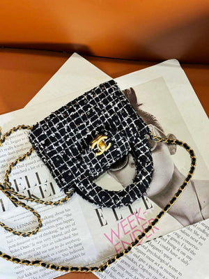 Chanel AP3435 CLUTCH WITH CHAIN Sequin Embroidered Tweed & Gold-Tone Metal Black White & Silver - Default Title - View 6