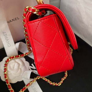 Chanel AP3484 CLUTCH WITH CHAIN Shiny Lambskin & Gold-Tone Metal Red - Default Title - View 5